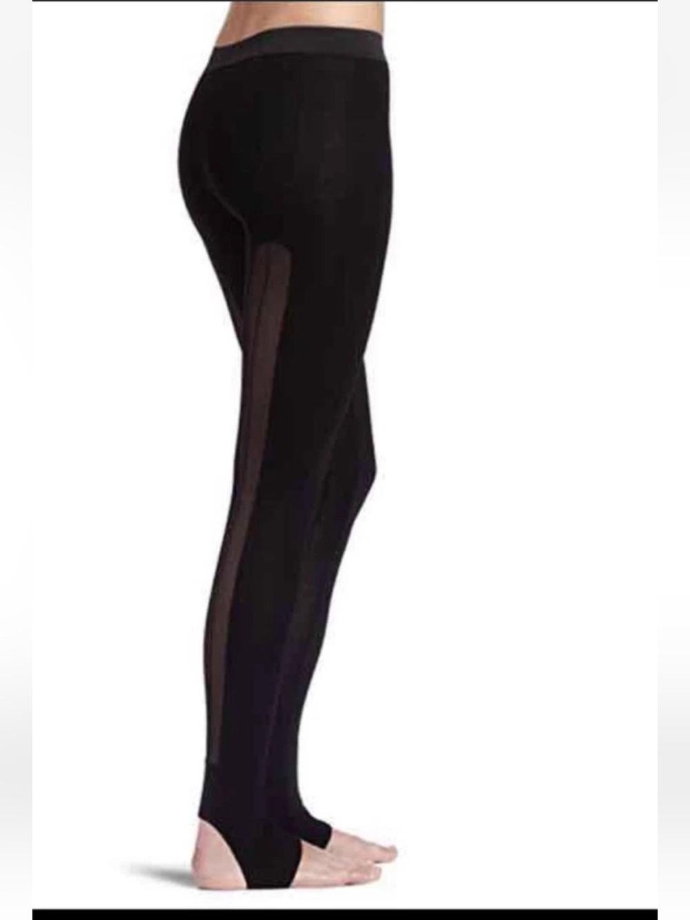 BCBGMaxAzria Black Stirrup Leggings with Side Mesh Panels